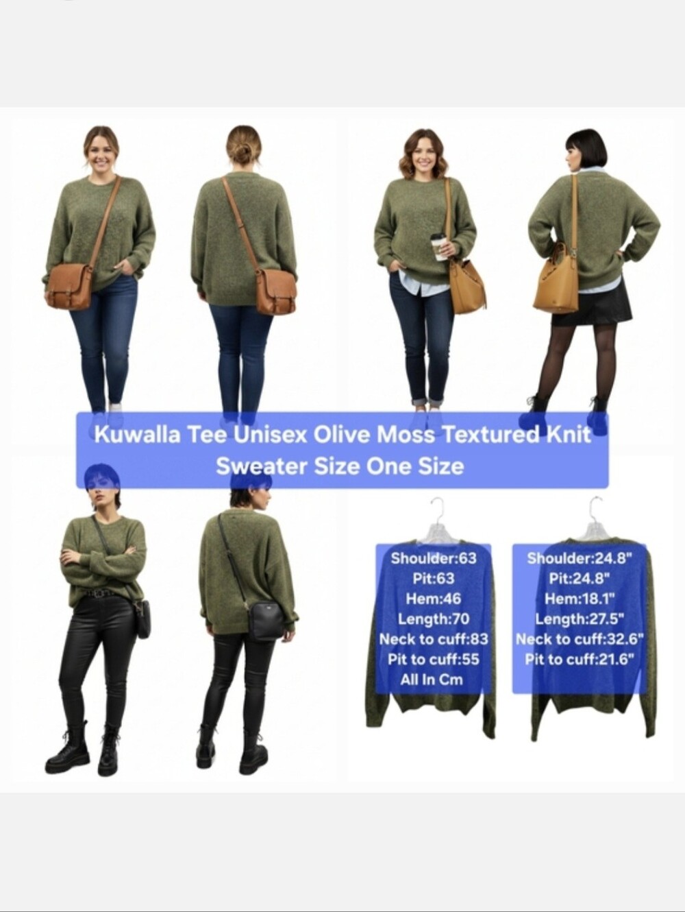 Kuwalla Tee Unisex Olive Moss Textured Knit Sweater Size One Size